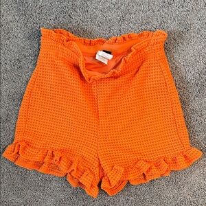 SHEIN Bright Orange Ruffle High Waist Knit Shorts